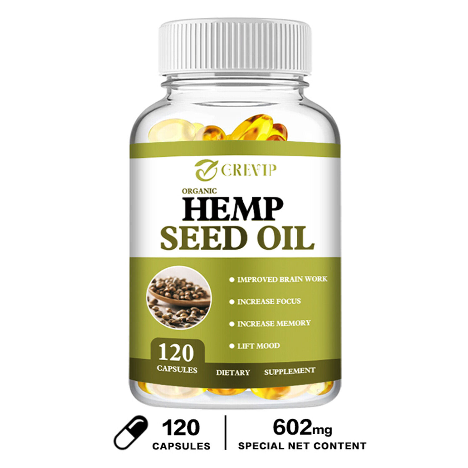 120 piezas de aceite de semilla de cáñamo - vitamina A, omega 3 - para la cal