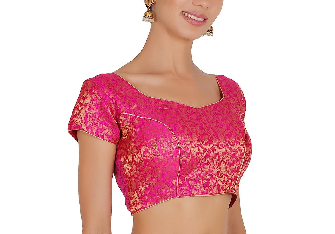 Women's Handmade Brocade Blouse Short Sleeve Saree Blouse Tunic Crop Top Choli - Picture 86 of 146