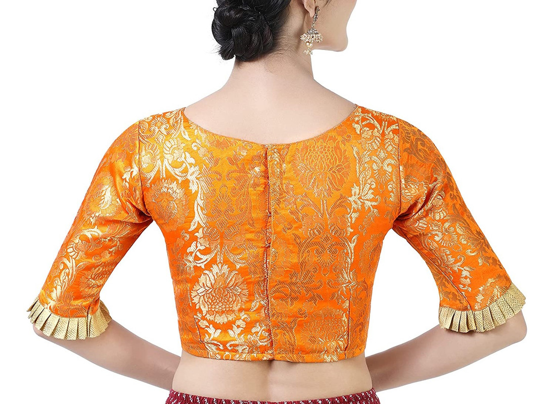 Brocade Saree Blouse Beautiful Lehenga Crop Top Ethnic Choli Boat Neck Partywear - Picture 69 of 110