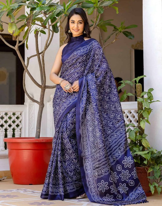 Multi-Color Bandhani Saree – Cotton Blend Ethnic Tie-Dye Saree with Blouse Piece