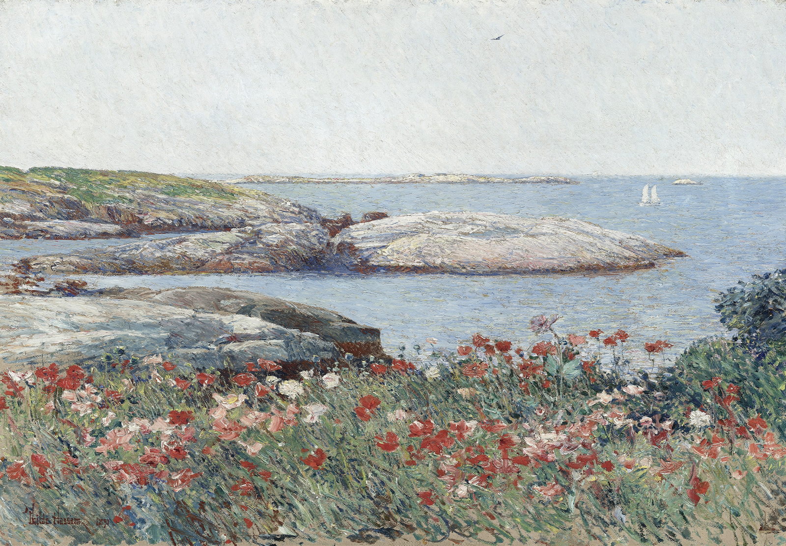 Coastal Wildflower Shoreline Poster – Seascape Wall Art -16×12/20×16/24×18/36×24