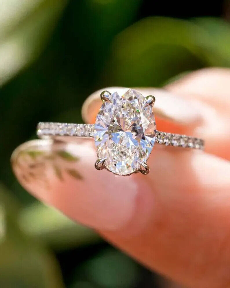 2.50 Ct Oval Cut Simulated Diamond Solitaire Engagement Ring 14k White Gold Over
