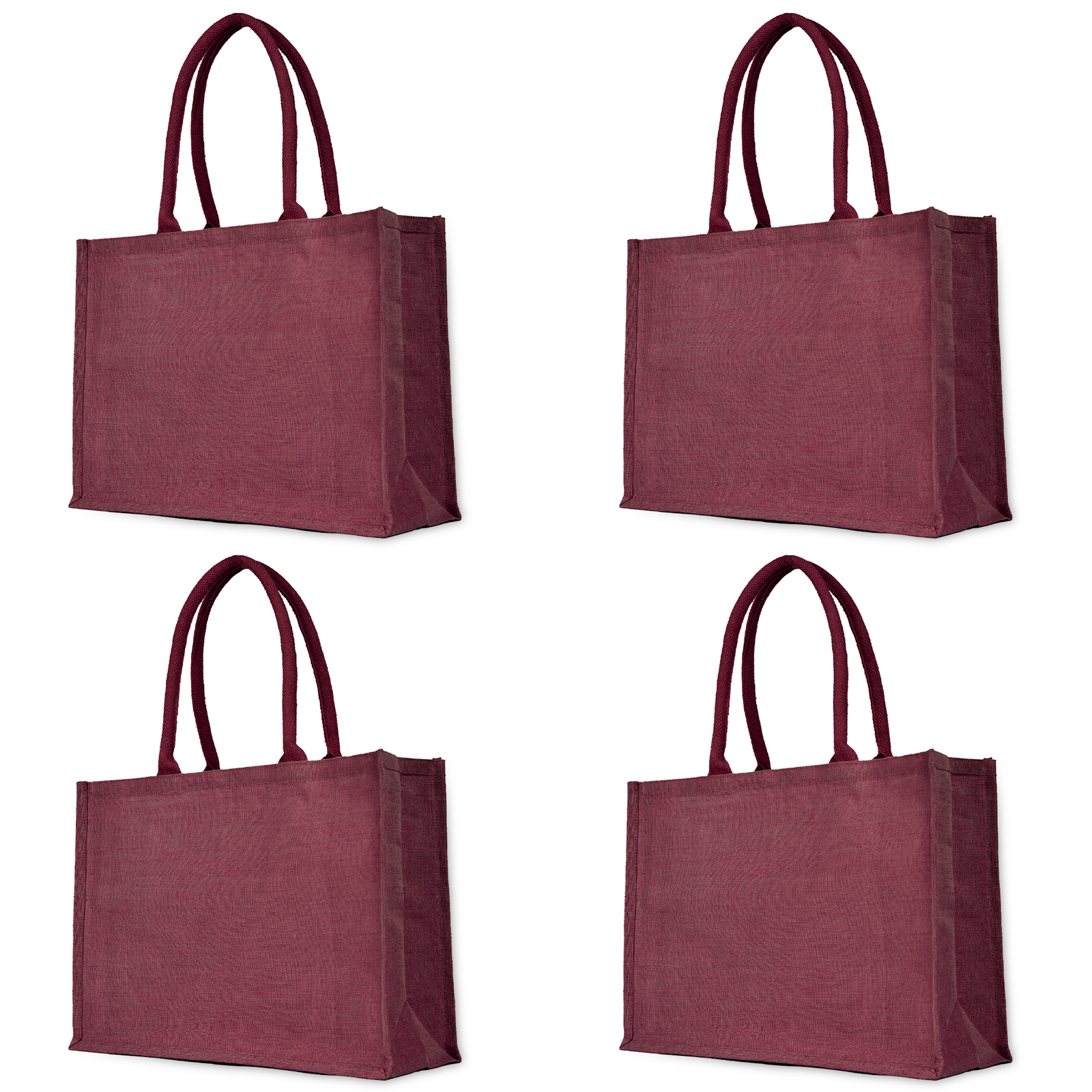 Jucobee Juco Tote Bags– Set of 4 in Deep Red, Pink, Green & Orange, 13″x18″x6″