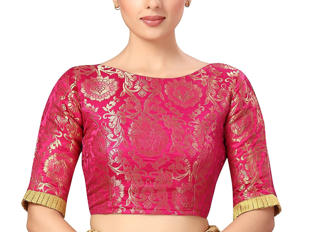 Brocade Saree Blouse Beautiful Lehenga Crop Top Ethnic Choli Boat Neck Partywear - Picture 19 of 110