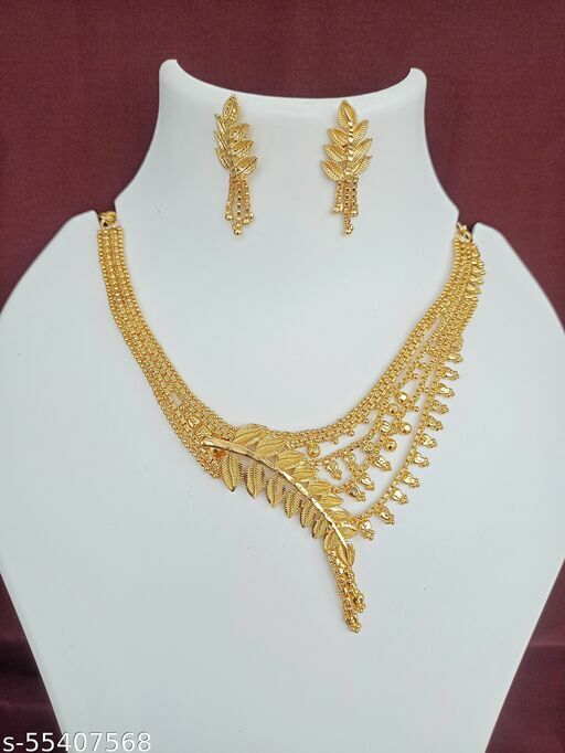 India  Traditional One Gram Gold Choker Necklace Set For Women & Girls Freeship