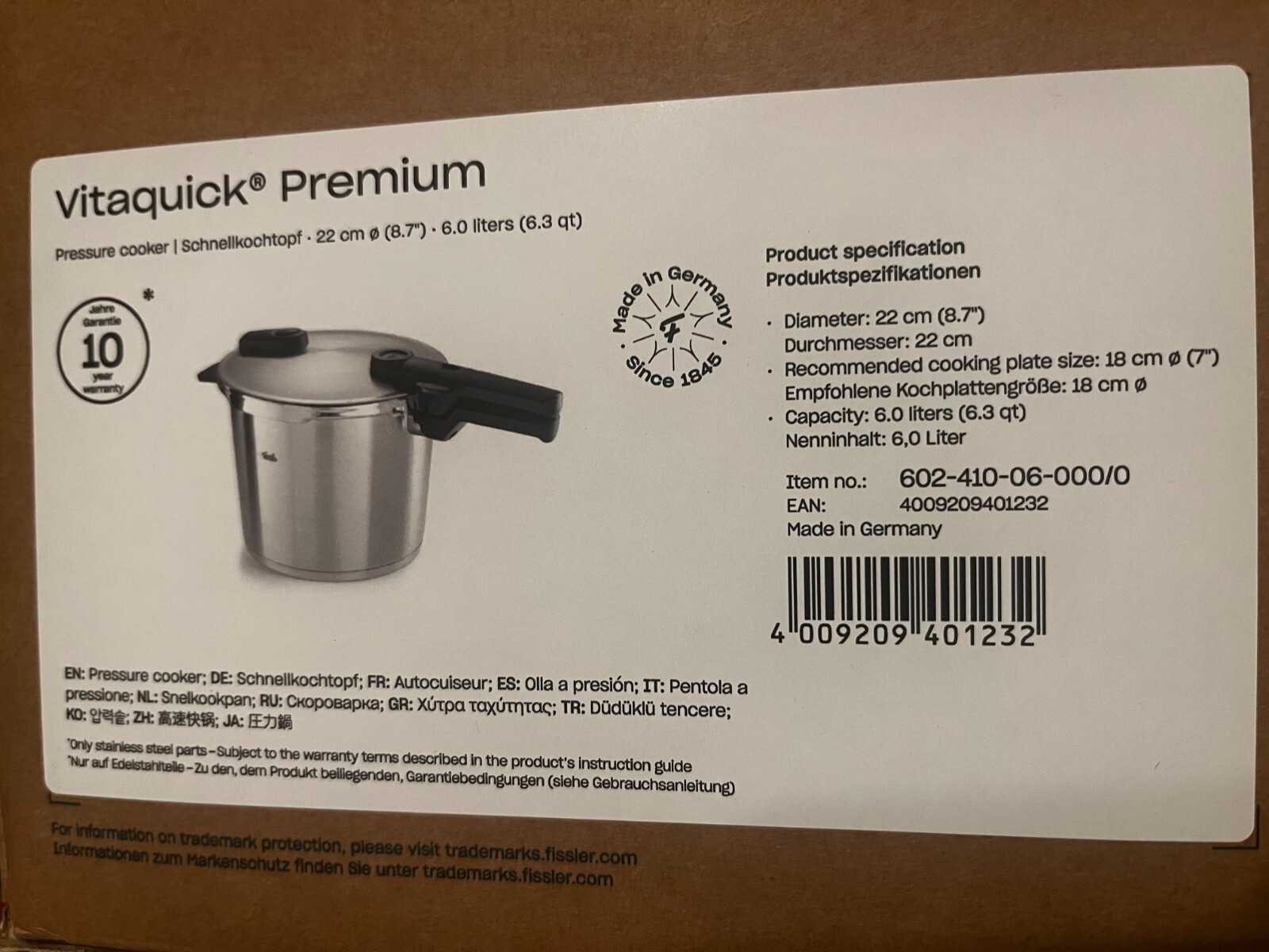 Fissler Vitaquick Premium Pressure Cooker New Best Quality Made in Germany Ovp