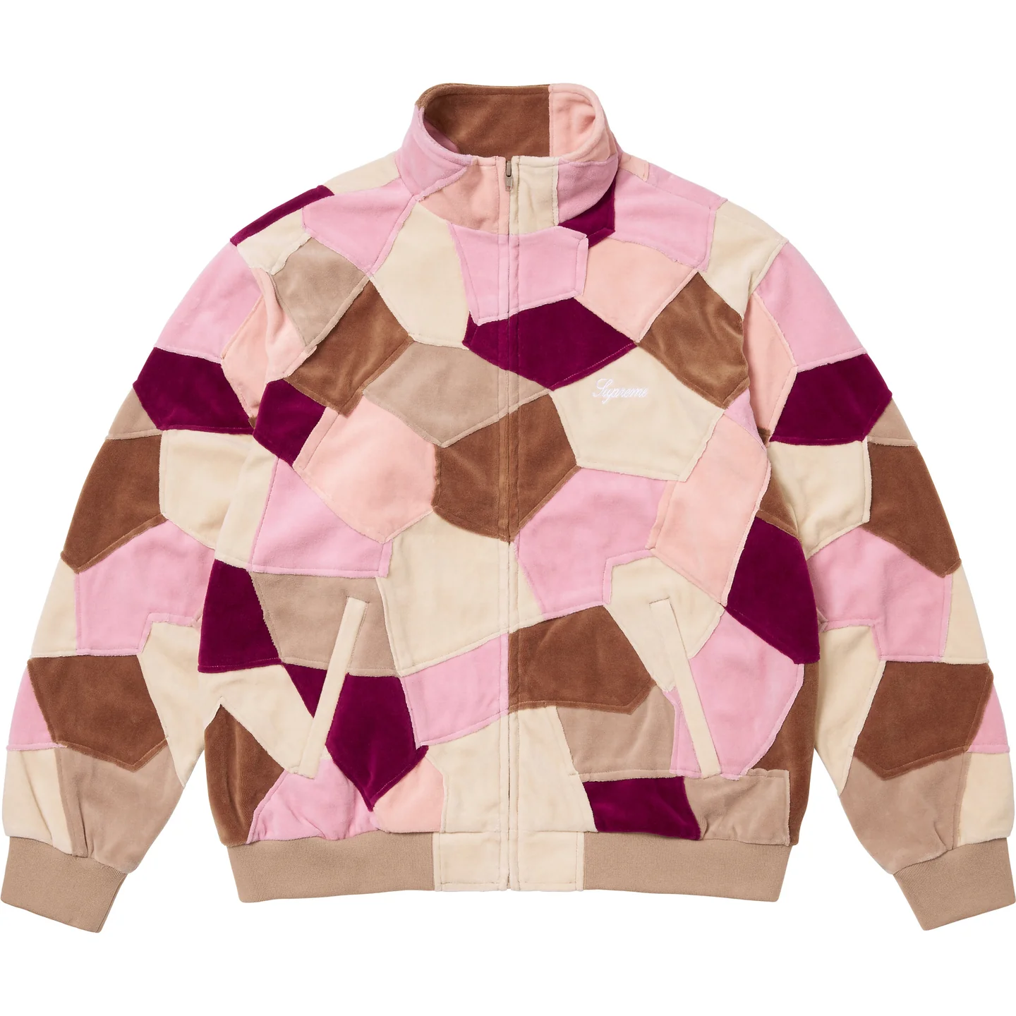 Supreme Patchwork Velour Track Jacket Black Dark Navy Tan 3colors