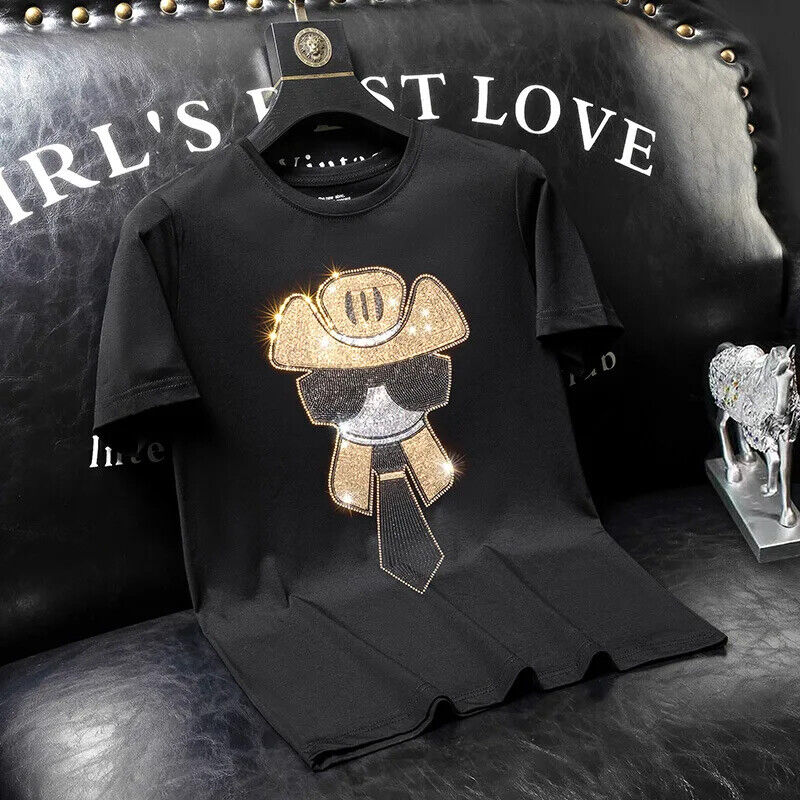 Fashion Character Rhinestones Summer Short Sleeve Luxury Men Streetwear T-Shirt