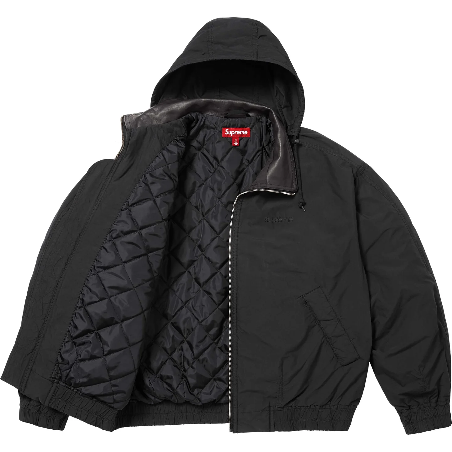 Supreme Leather Collar Utility Jacket Black Olive Blue Plaid
