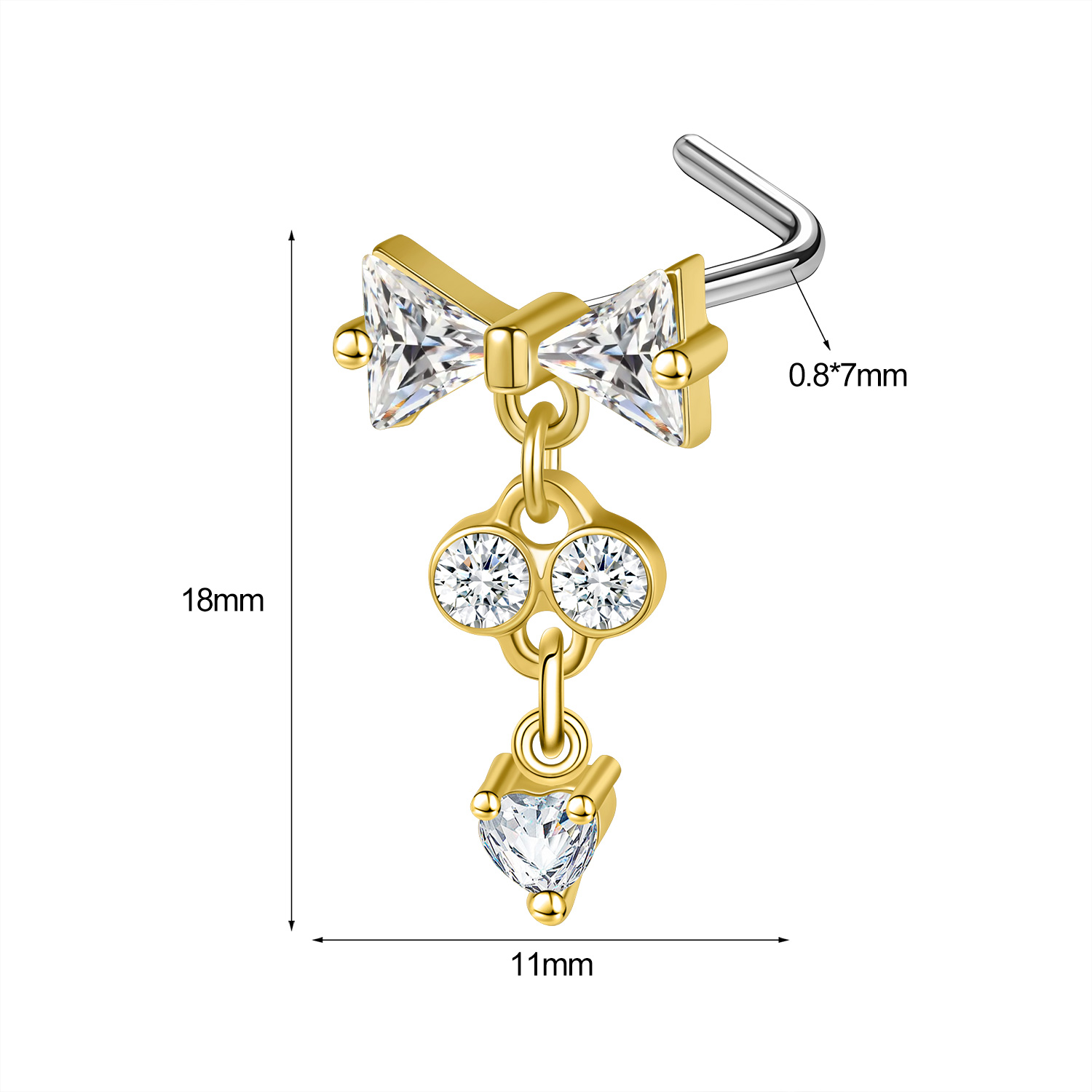 1 Pc 20G Stainless Steel L-Shape Nose Studs CZ Dangle Nostril Piercing Jewelry - Picture 73 of 117