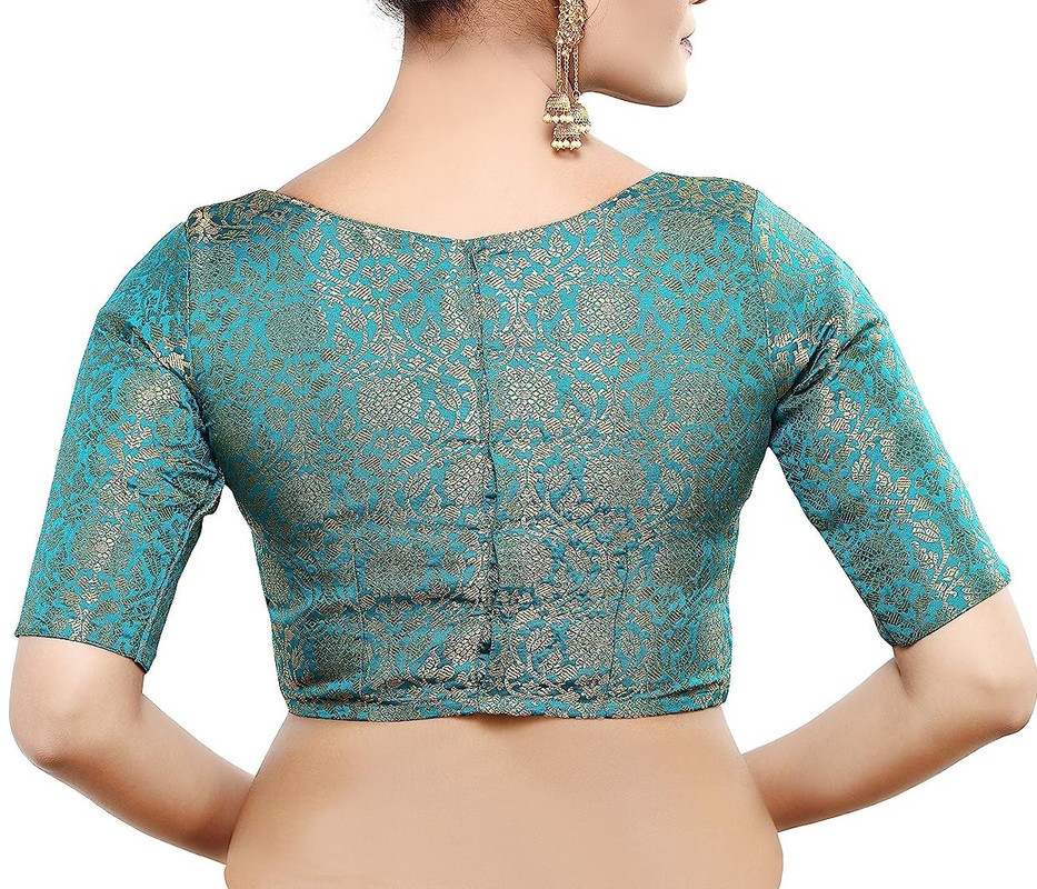 Women's Brocade Saree Blouse Bollywood Ethnic Lehenga Crop Top Tunic Partywear - Picture 64 of 98