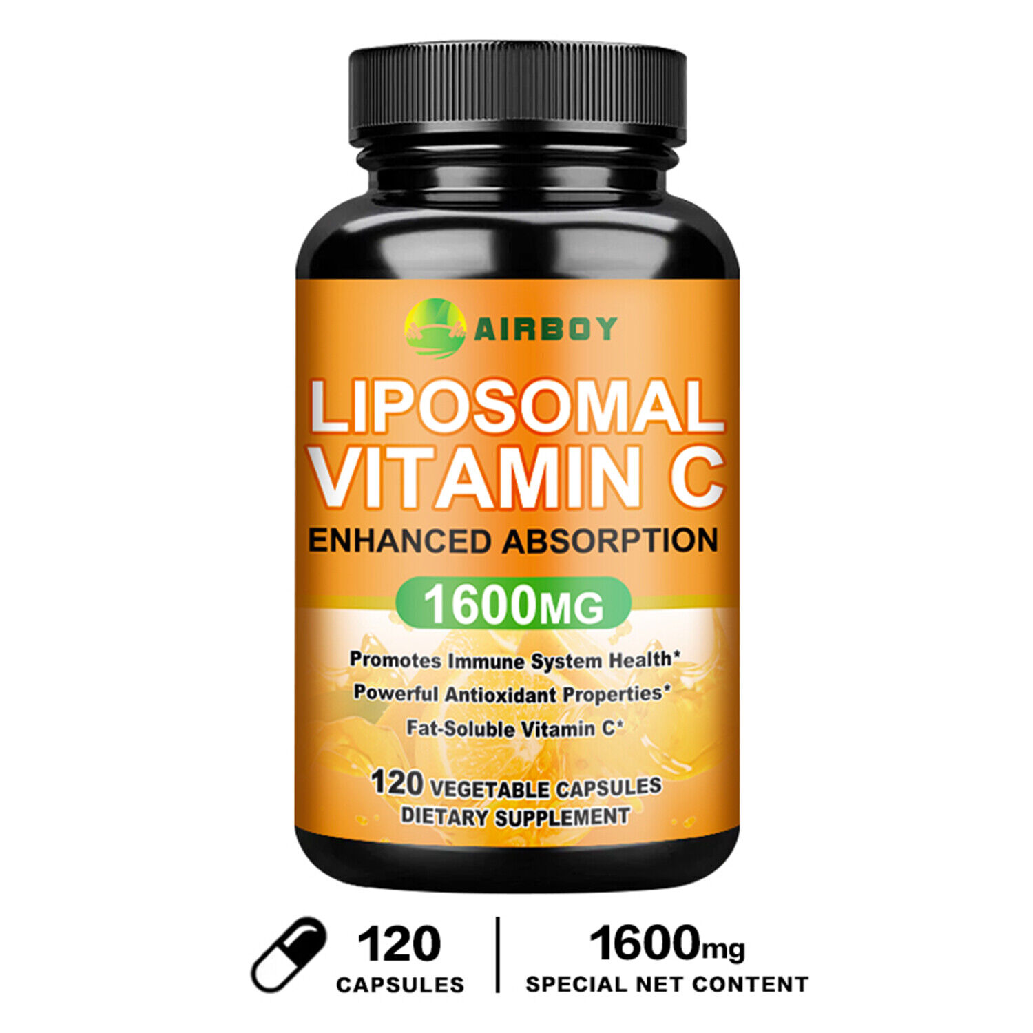 Vitamine C Liposomale 1600 Mg - Soutien Immunitaire, 30/60/120 Capsules, Airboy