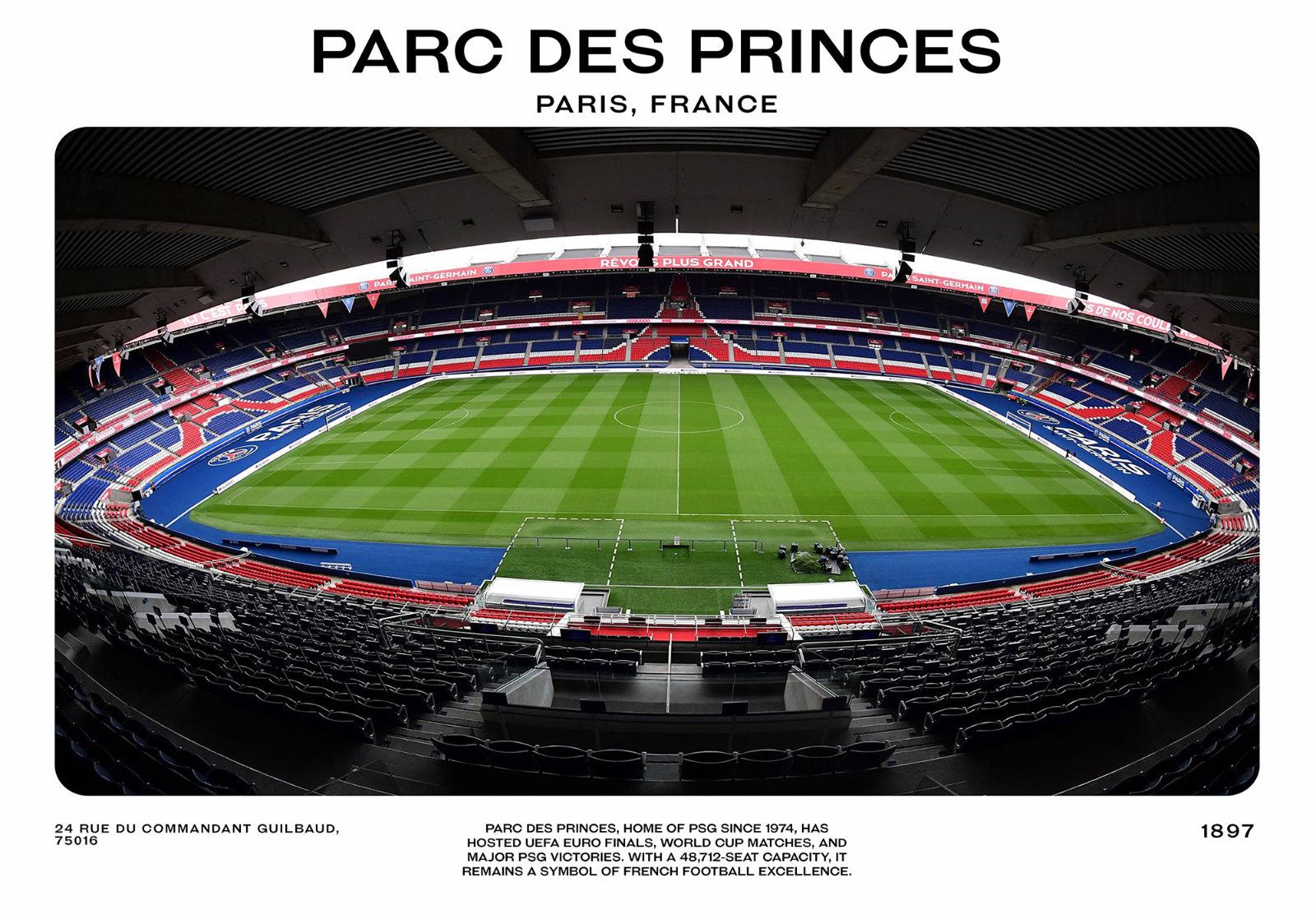Parc des Princes Paris France Football Stadium Poster  16x12/20x16/24x18/36x24
