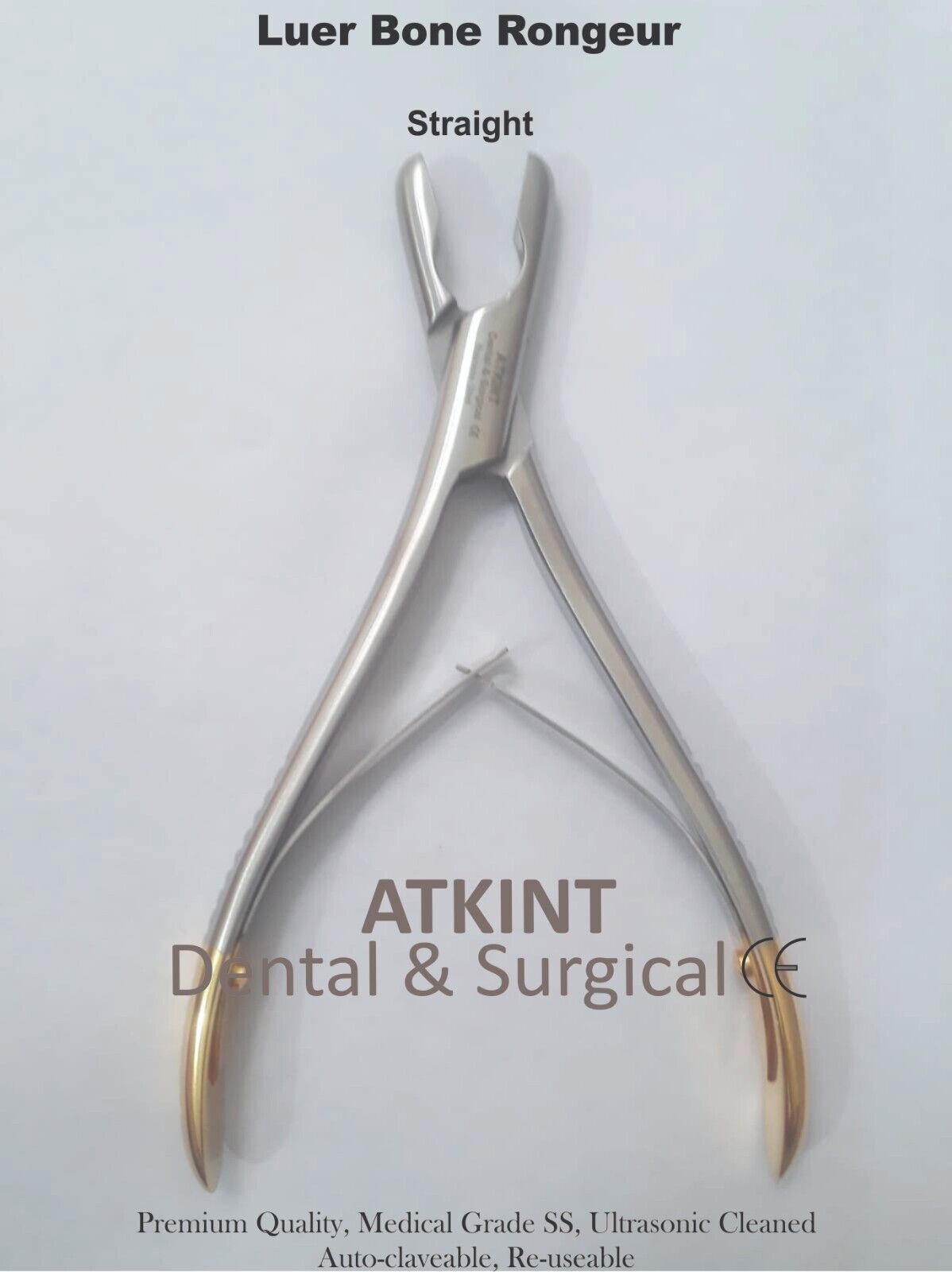Luer Bone Rongeur Orthopedics Plier 6mm Bite Straight and Cvd 18cm Gold Handle