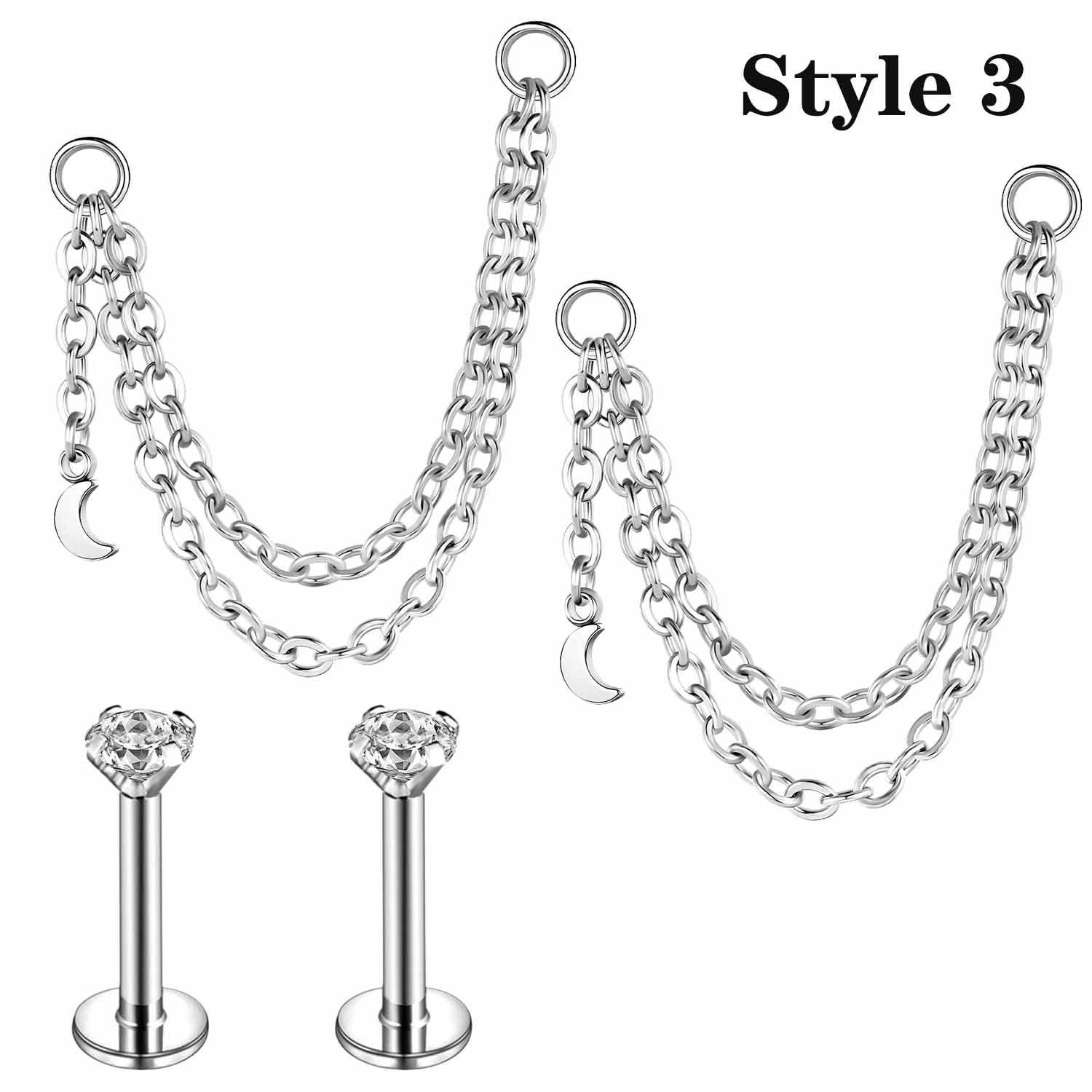 4Pcs/Lot Stainless Steel Stud Earrings Connector Chains CZ Helix Conch Piercing - Picture 26 of 28