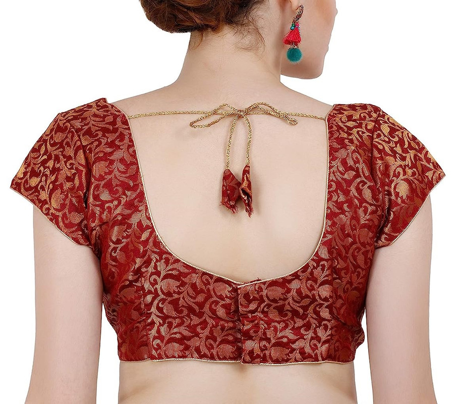 Women's Handmade Brocade Blouse Short Sleeve Saree Blouse Tunic Crop Top Choli - Picture 61 of 146