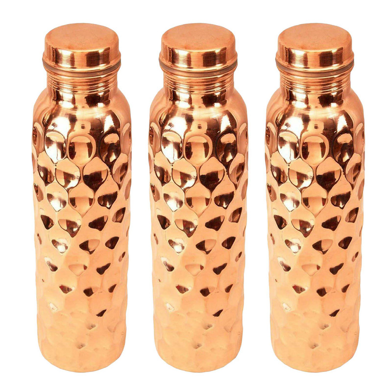 100% Pure Copper Water Bottle Diamond Style 950ml Leakproof Health Benefits - Picture 4 of 6