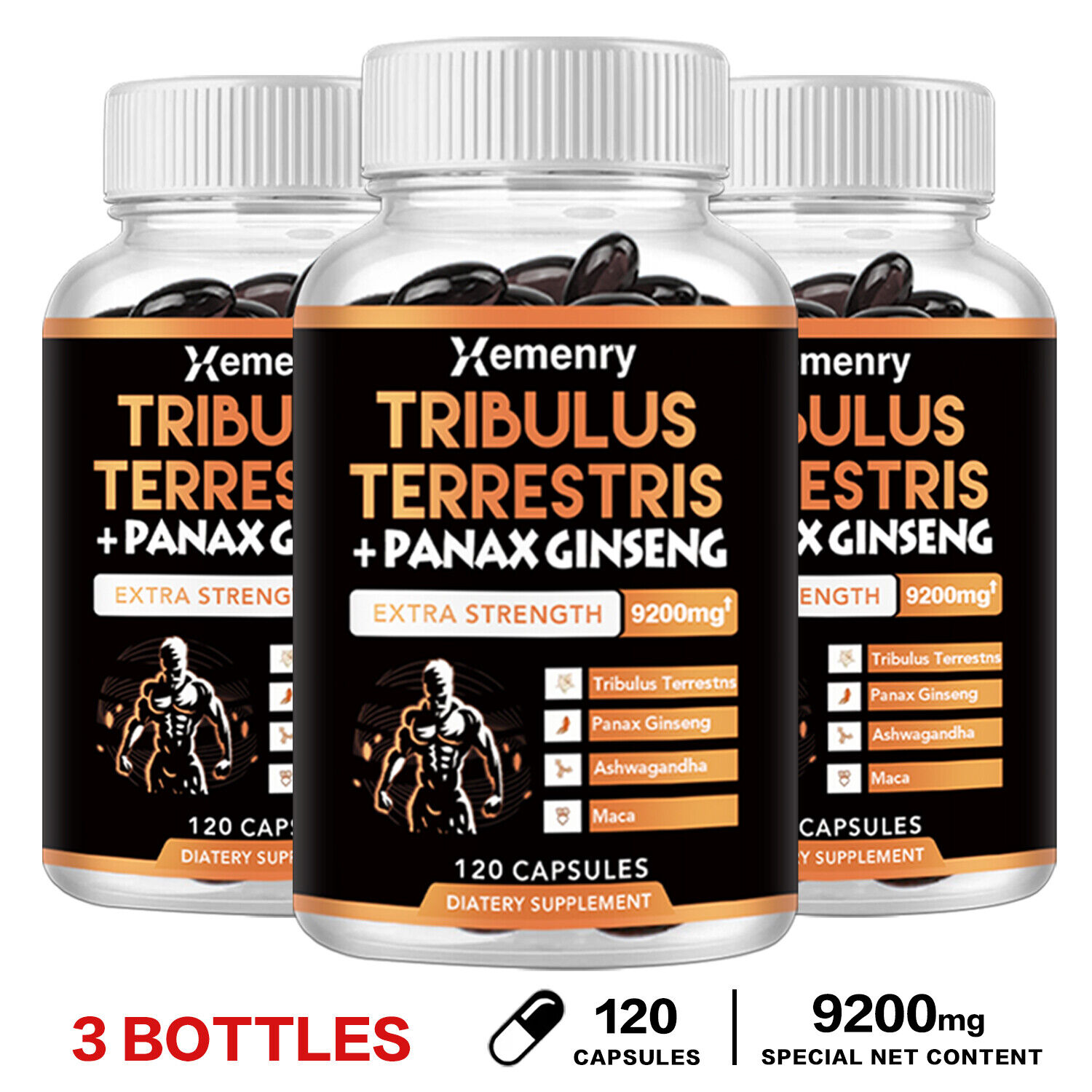 Tribulus Terrestris 9200mg - Maca, Panax Ginseng - Mejorar la fuerza