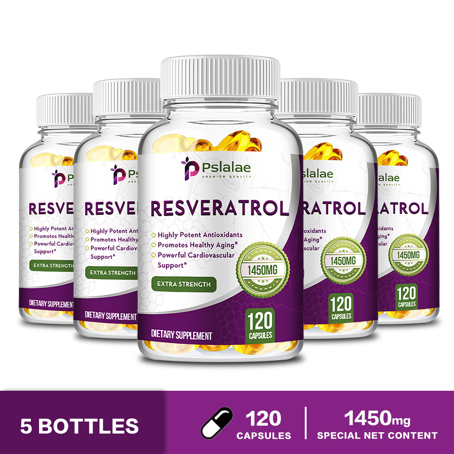 Resveratrol 1450mg - Antienvejecimiento, antioxidantes, cerebro, corazón