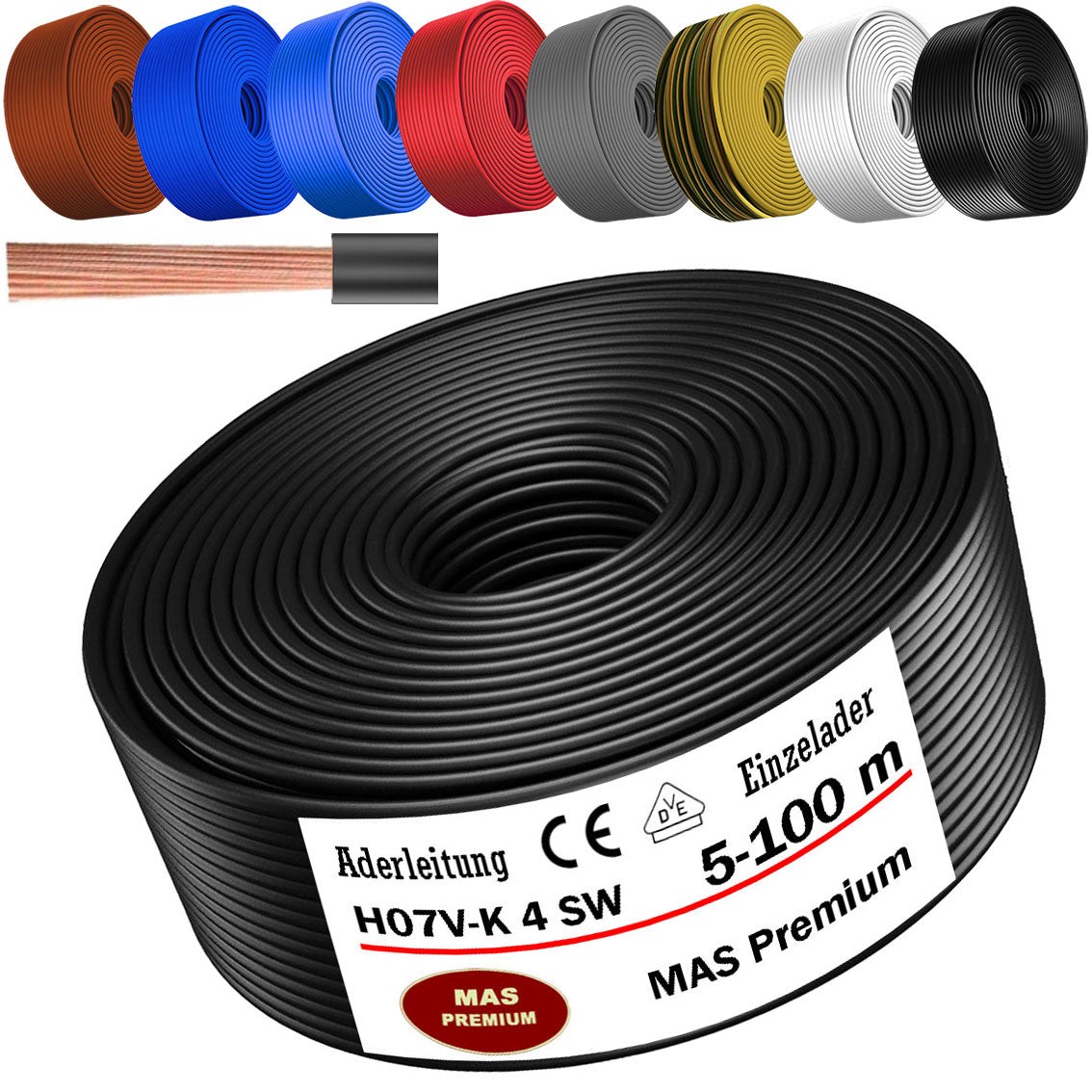5-100m single-core cable H07V-K 4 fine stranded flexible