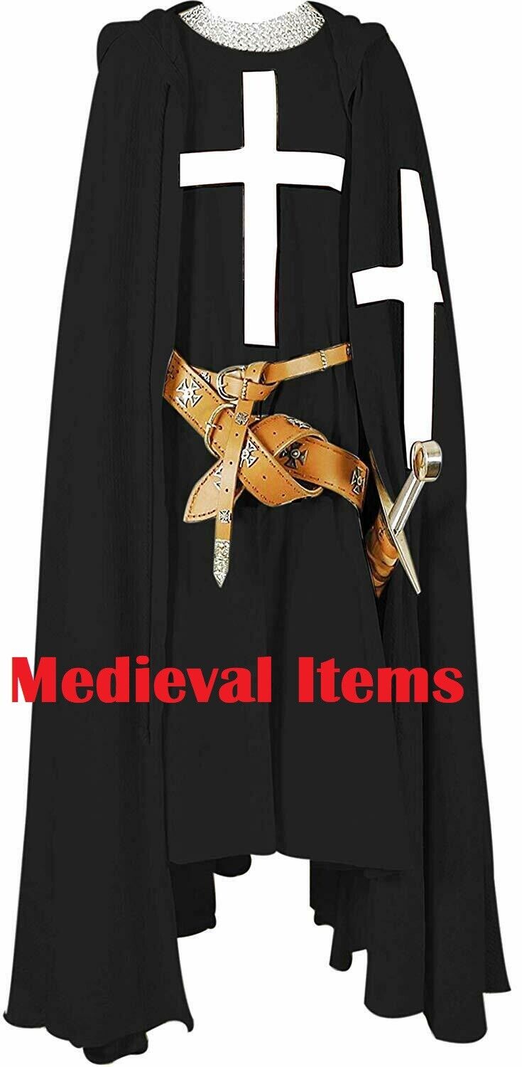 Vestido medieval Capa con capucha y túnica para hombre Traje de cruzado...