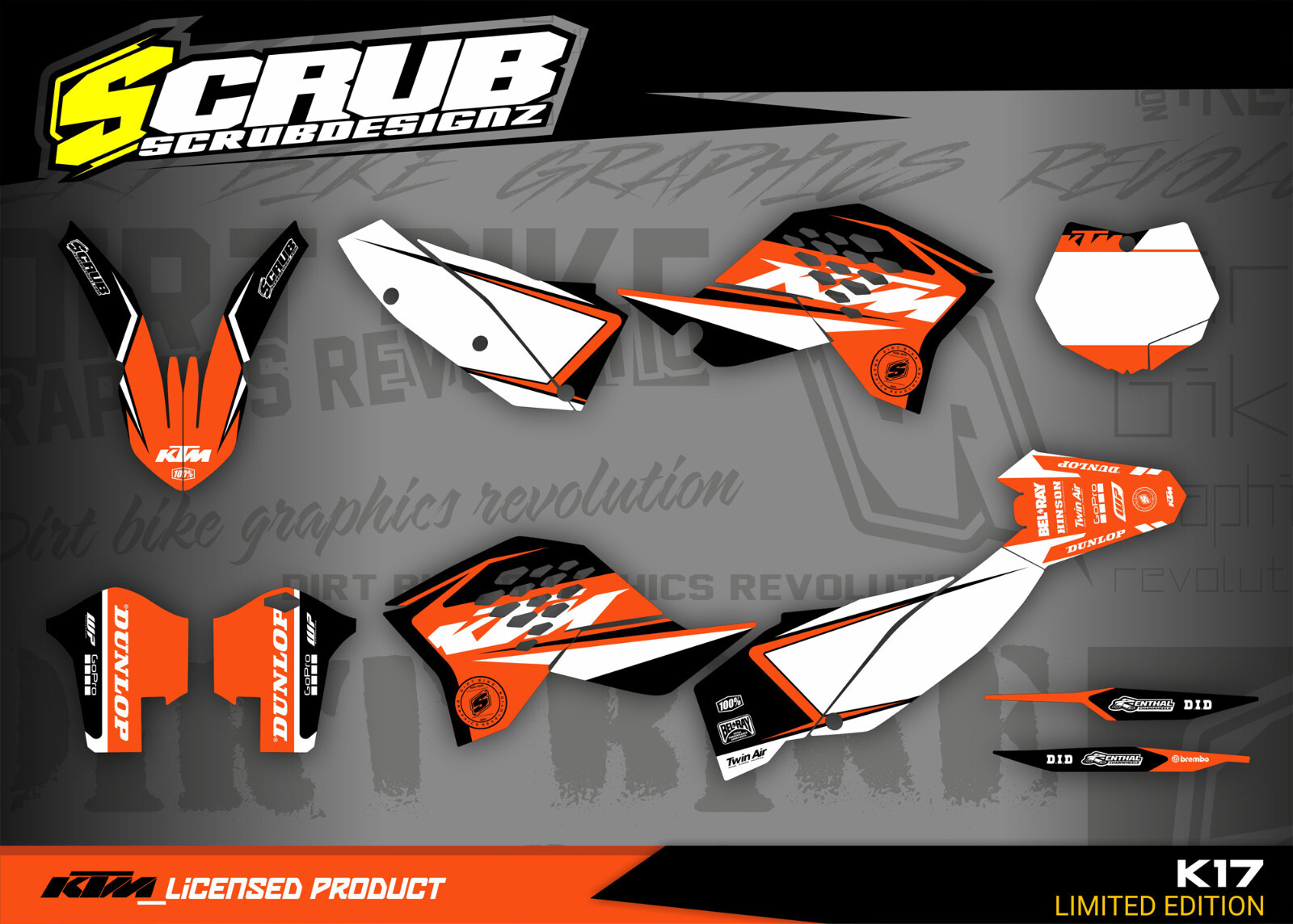 KTM graphics SX SXf 125 144 200 250 400 450 2007 2008 2009 2010 SCRUB decals