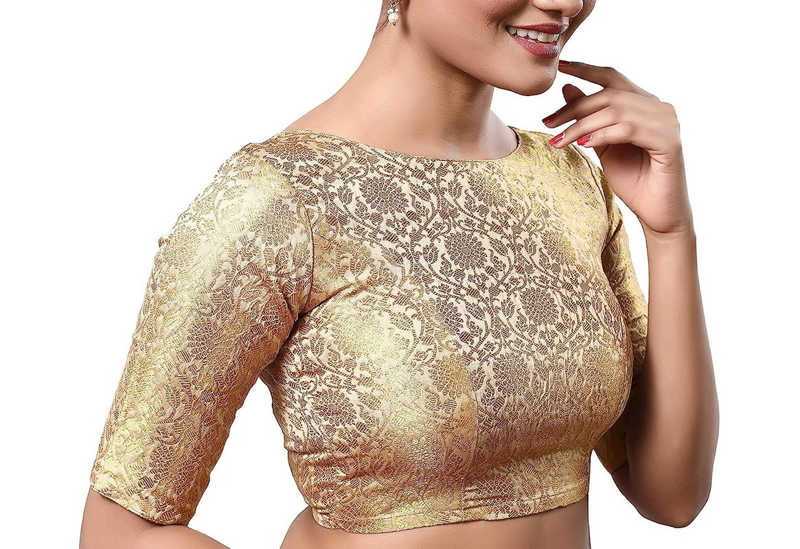 Women's Brocade Saree Blouse Bollywood Ethnic Lehenga Crop Top Tunic Partywear - Picture 11 of 98
