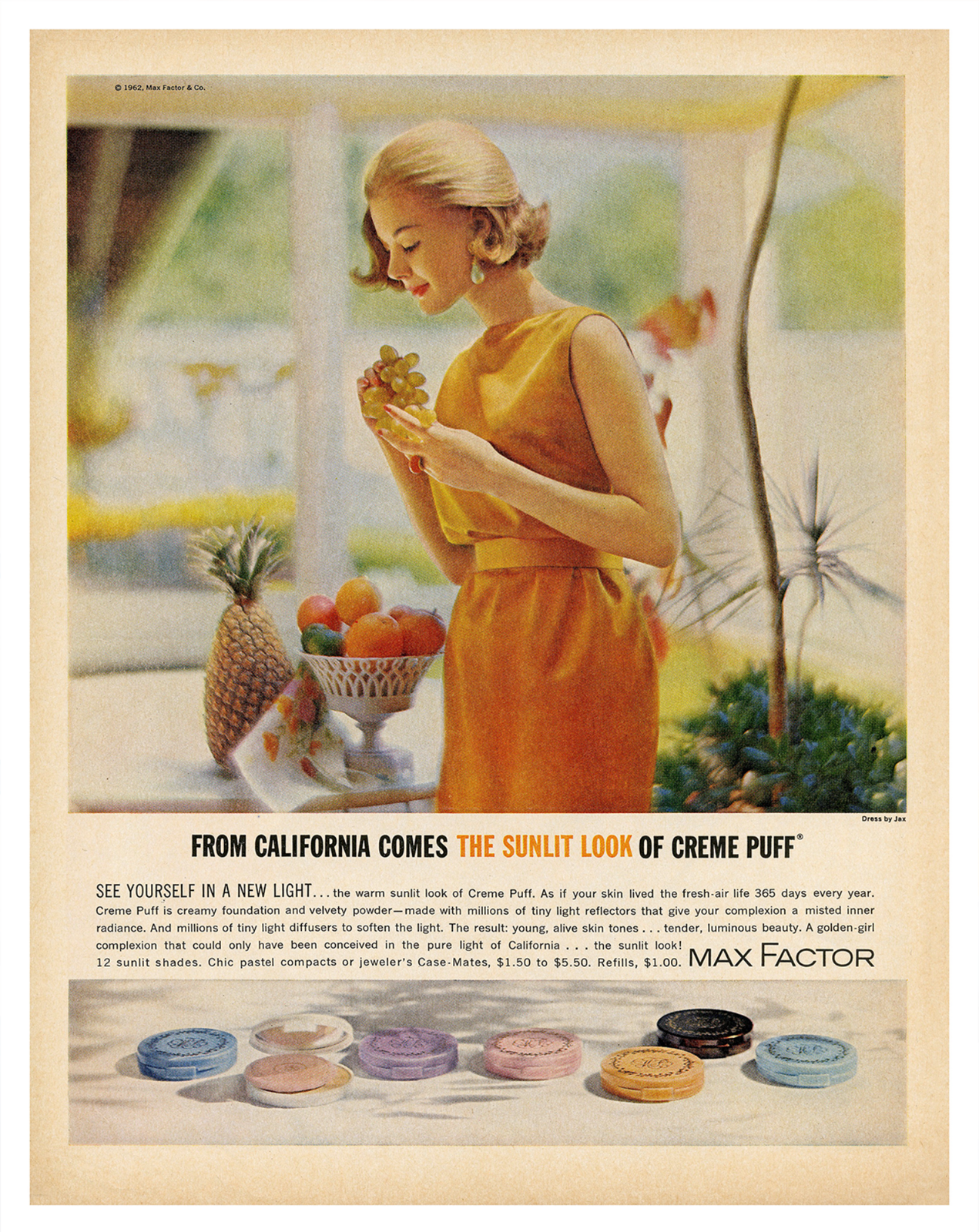 Vintage Max Factor Creme Puff Ad 1960s Makeup Poster – 12X16/16X20/18X24/24X36