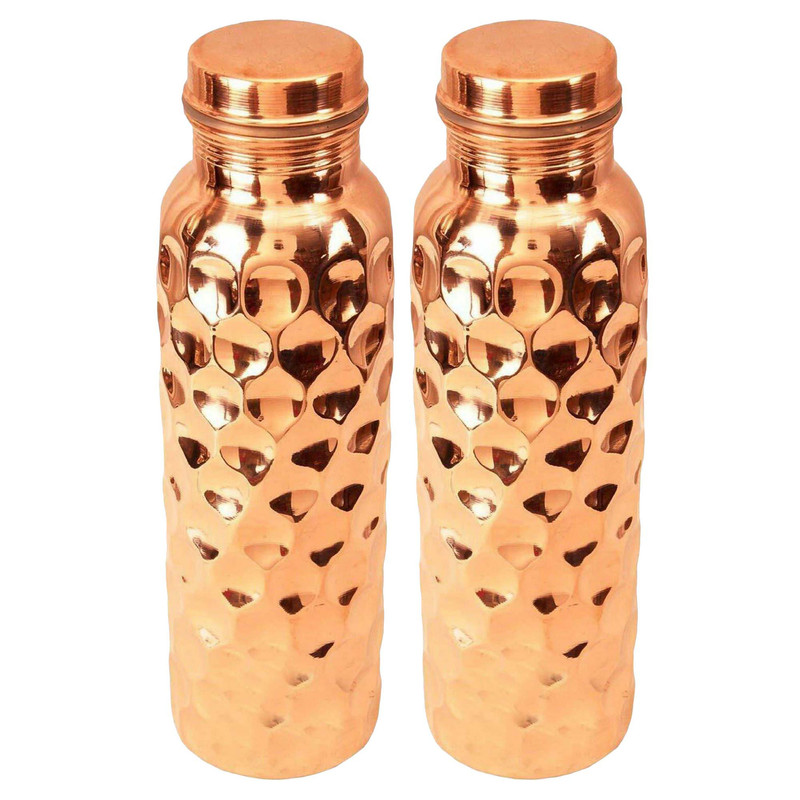 100% Pure Copper Water Bottle Diamond Style 950ml Leakproof Health Benefits - Picture 3 of 6