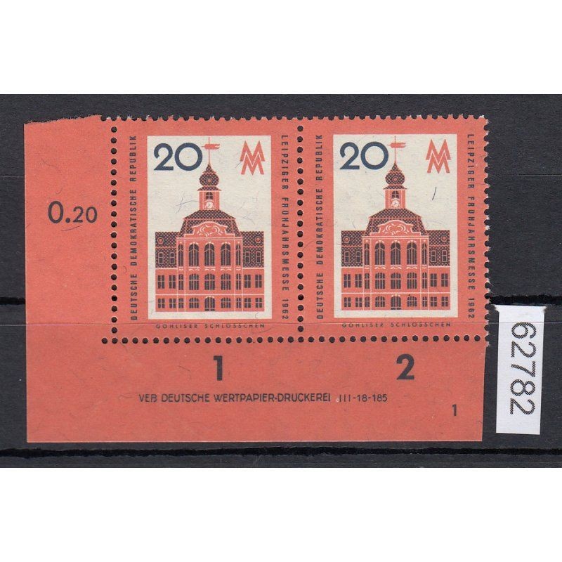 GDR 1962, Mich.-No.: 874 ** DV FNr. 1 Corner margin print note