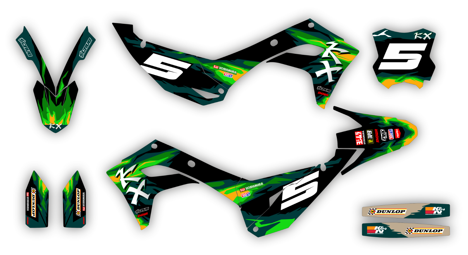 Graphics kit Kawasaki KX450 KX 450 2024 2025 + KX250 KX 250 2025 Stickers KX450X