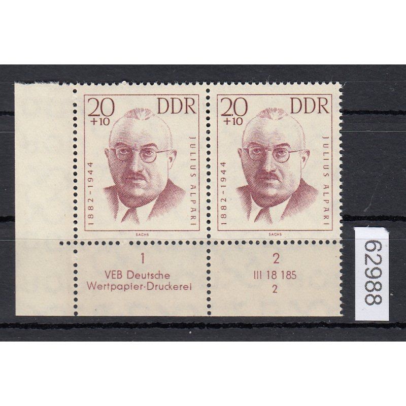 GDR 1962, Mich.-No.: 921 ** DV FNr. 2 Corner margin print note