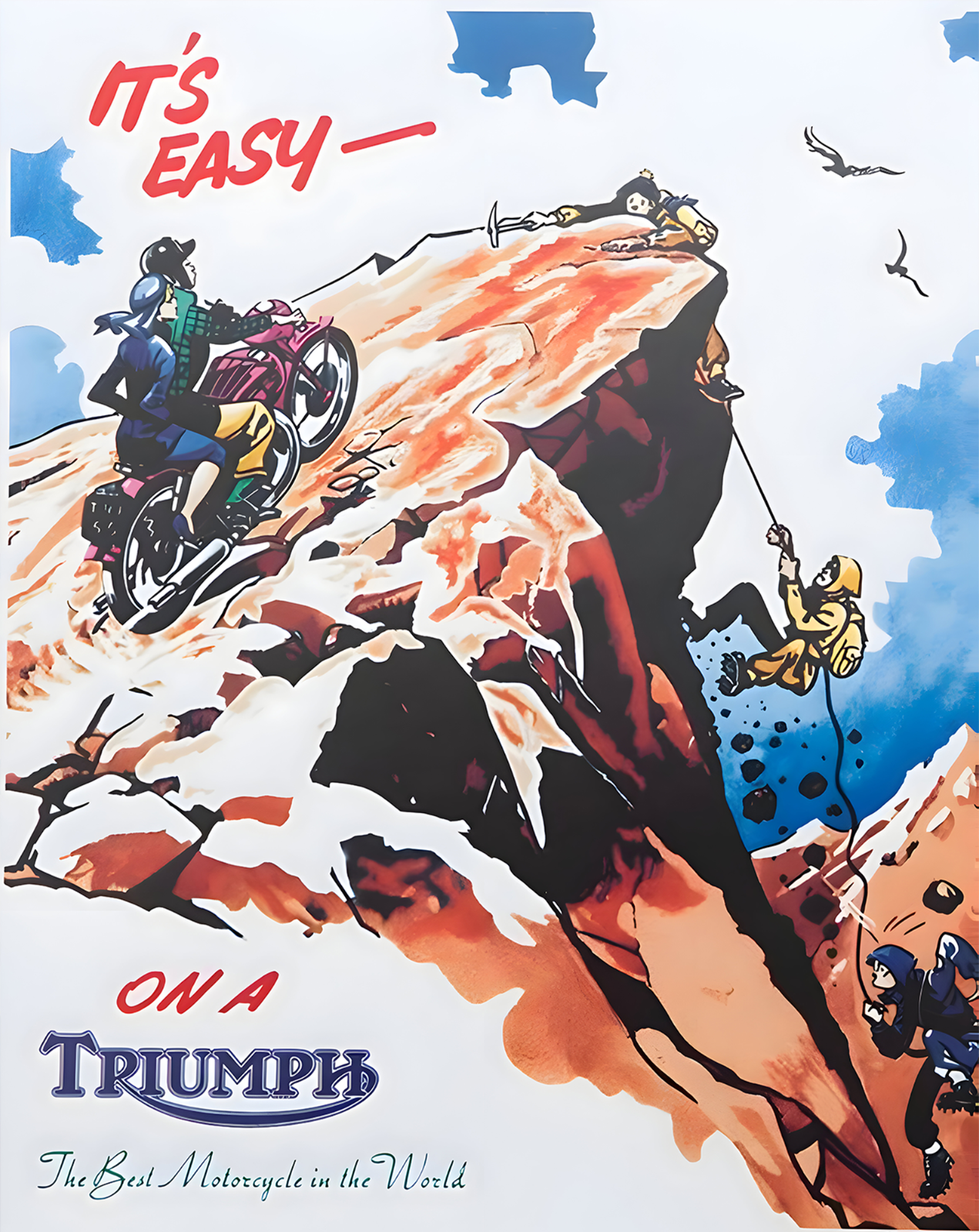 Triumph Motorcycle Vintage Poster - Mountain Comic - 12X16/16X20