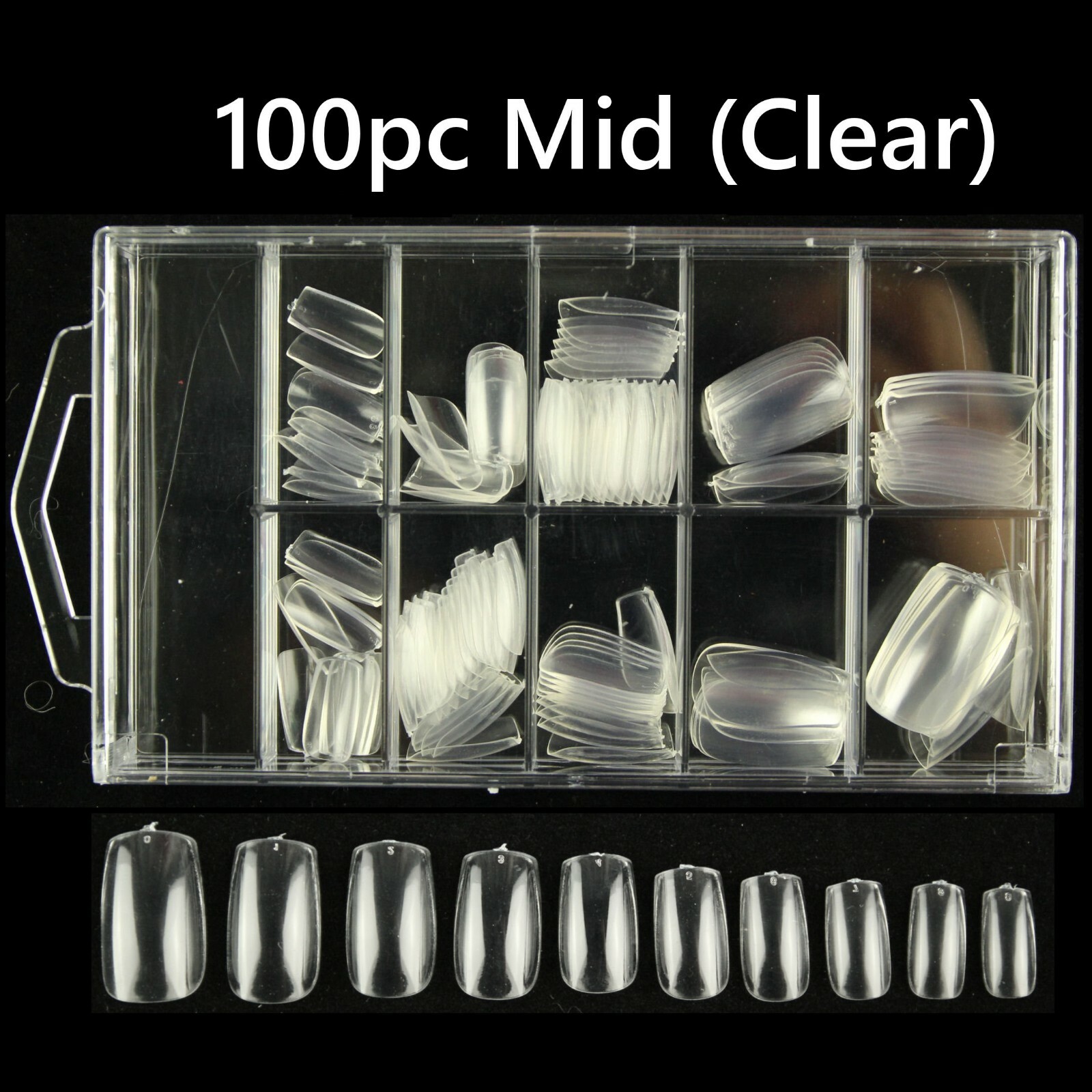 100pc Mid Full Cover Nail Tips Metallic Gold Silver Length False Art