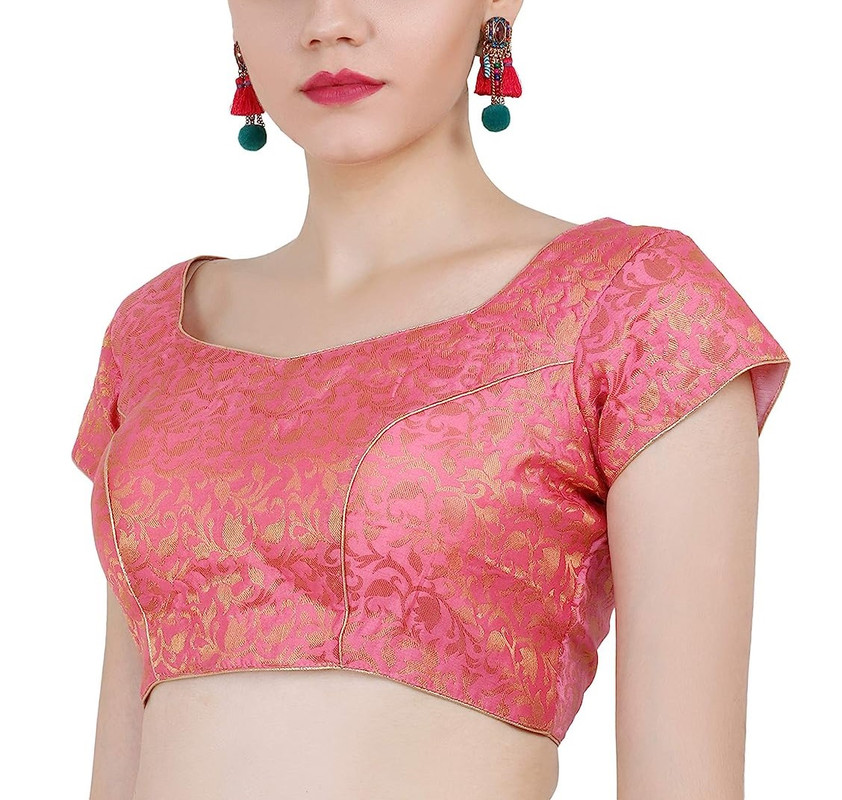 Women's Handmade Brocade Blouse Short Sleeve Saree Blouse Tunic Crop Top Choli - Picture 21 of 146