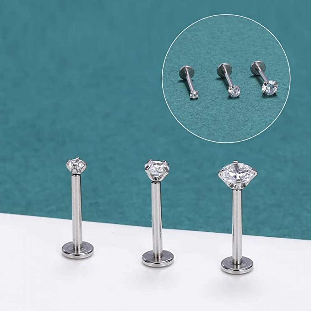 12Pcs 16G Threadless Lip Studs Stainless Steel CZ Helix Earring Labret Piercing - Picture 24 of 53