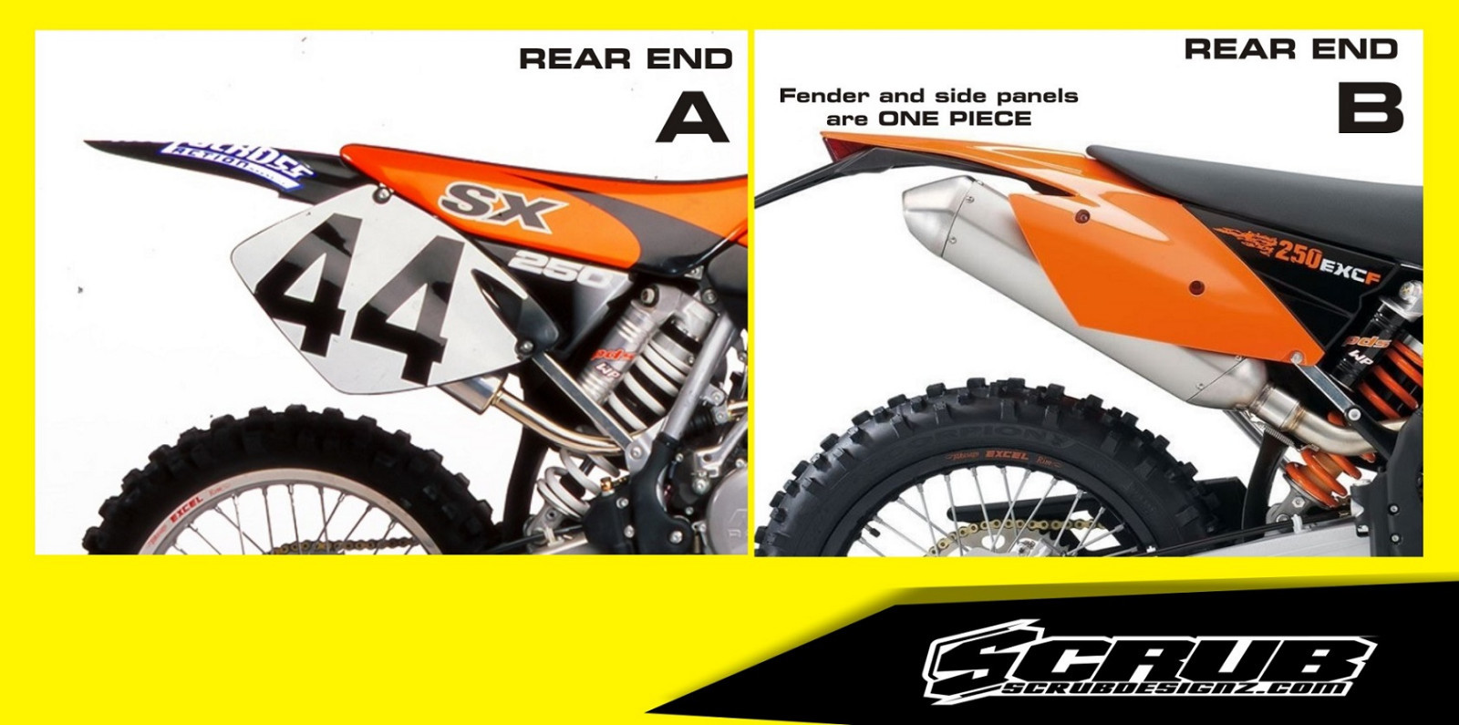 KTM graphics EXC 125 200 250 300 380 400 520 1998 2002 decal EXCf SCRUB