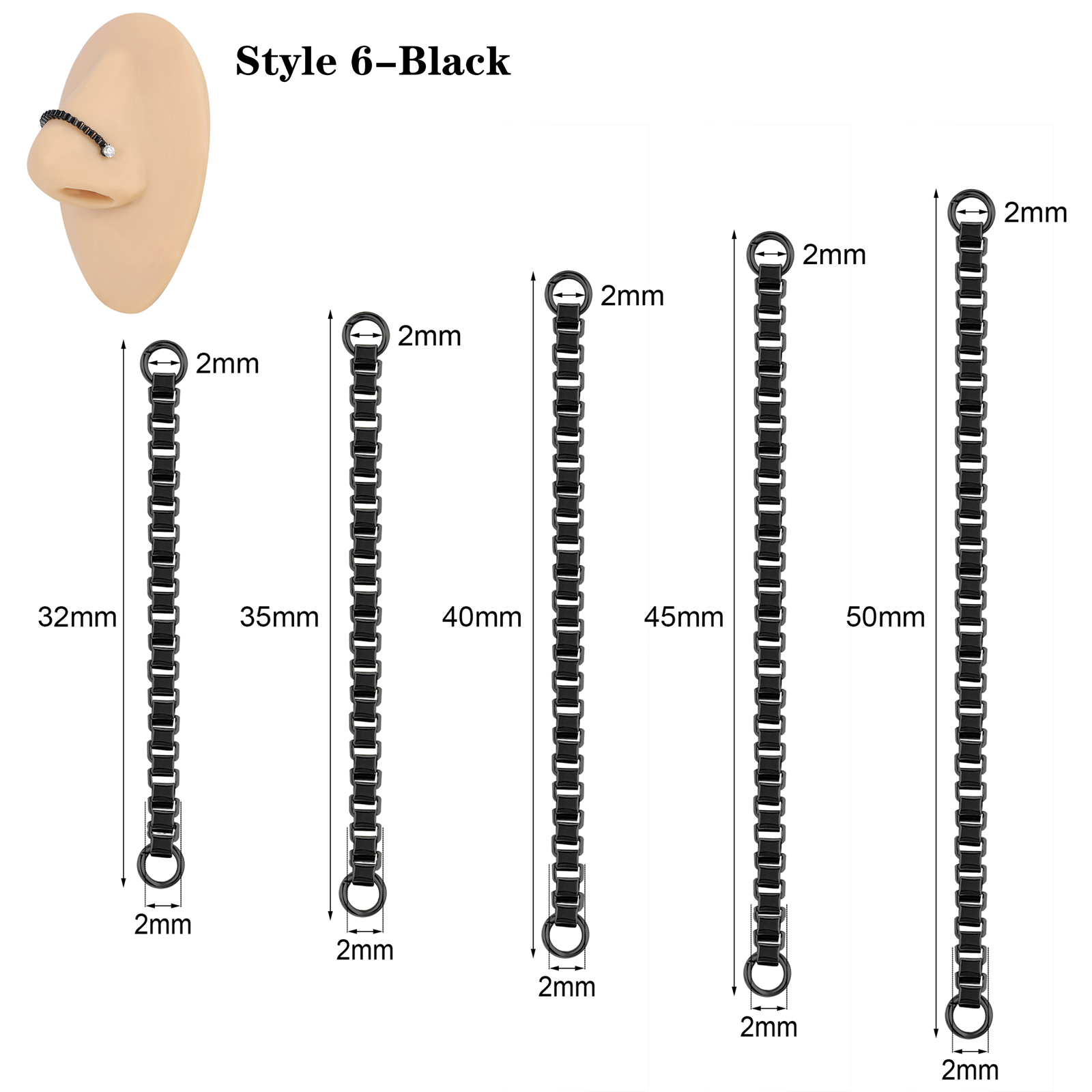 5Pcs Stainless Steel Nose Chain Double Nostril Piercing for Women Men Jewelry - Picture 70 of 104
