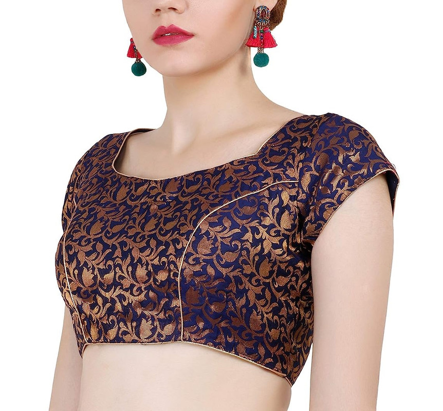 Women's Handmade Brocade Blouse Short Sleeve Saree Blouse Tunic Crop Top Choli - Picture 69 of 146