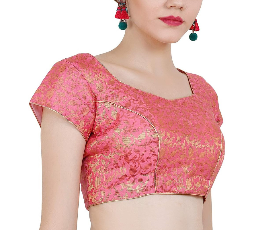 Women's Handmade Brocade Blouse Short Sleeve Saree Blouse Tunic Crop Top Choli - Picture 26 of 146