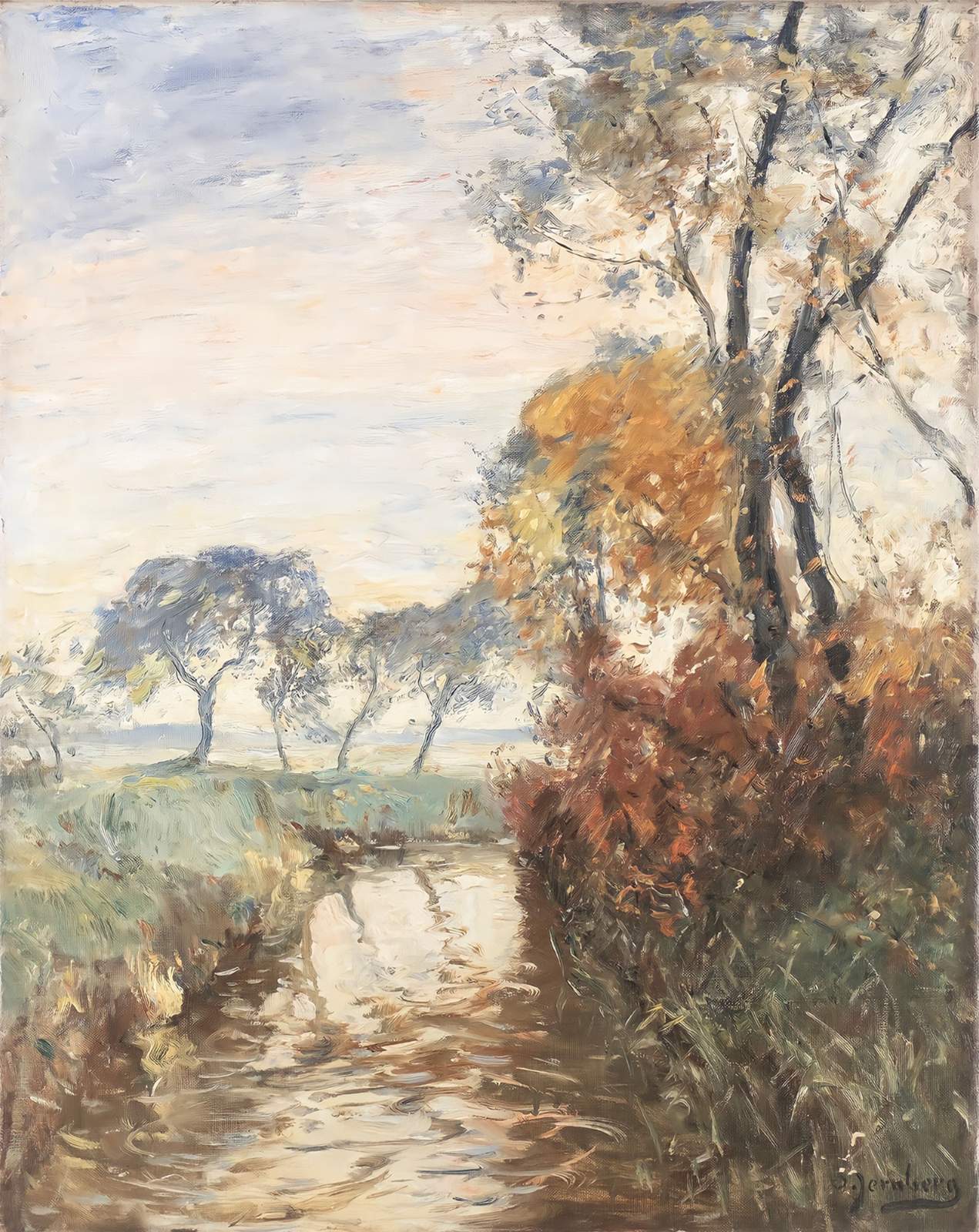 Classic Autumn River Wall Art – Tree Landscape Poster – 12X16/16X20/18X24/24X36