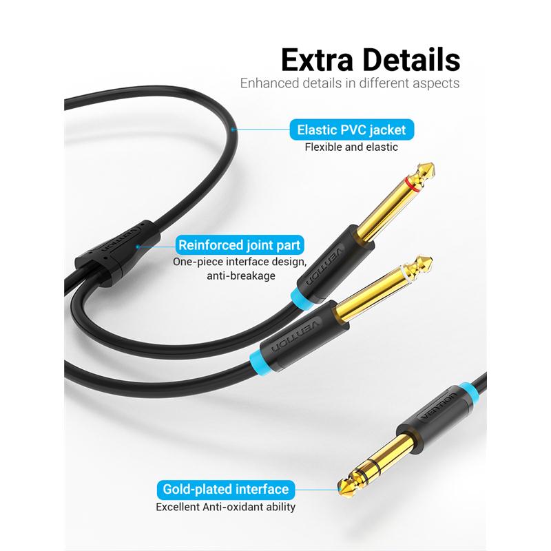 6.35mm GOLD Mono Jack to Plug 6.35mm Lead 1/4 Cable for Mixer Speaker Amplifier - Picture 13 of 16