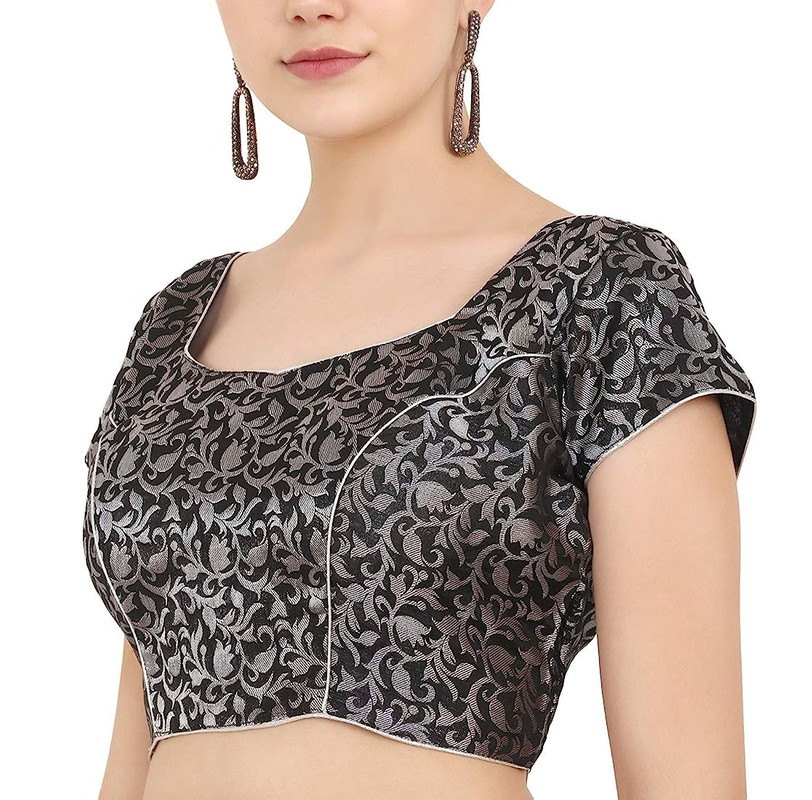 Women's Handmade Brocade Blouse Short Sleeve Saree Blouse Tunic Crop Top Choli - Picture 13 of 146