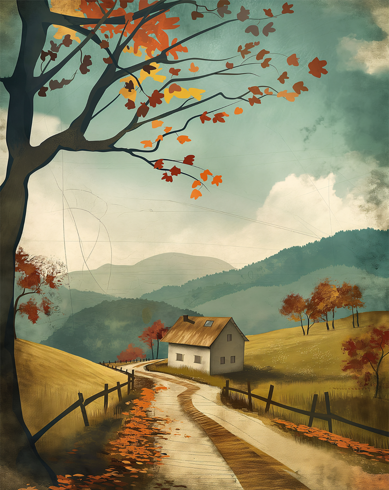 Autumn Countryside Poster – Serene Landscape Wall Art – 12X16/16X20/18X24/24X36