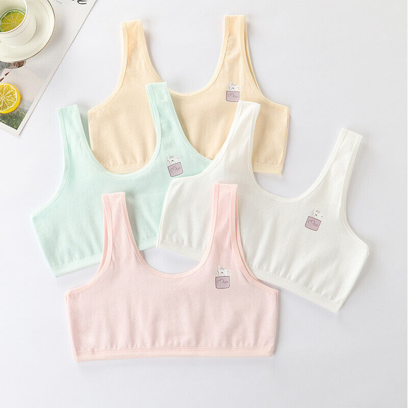 4pcs Puberty Girls Cotton Sport Training Bra Teenage Underwear Top Vest 9-15Y - Picture 10 of 10