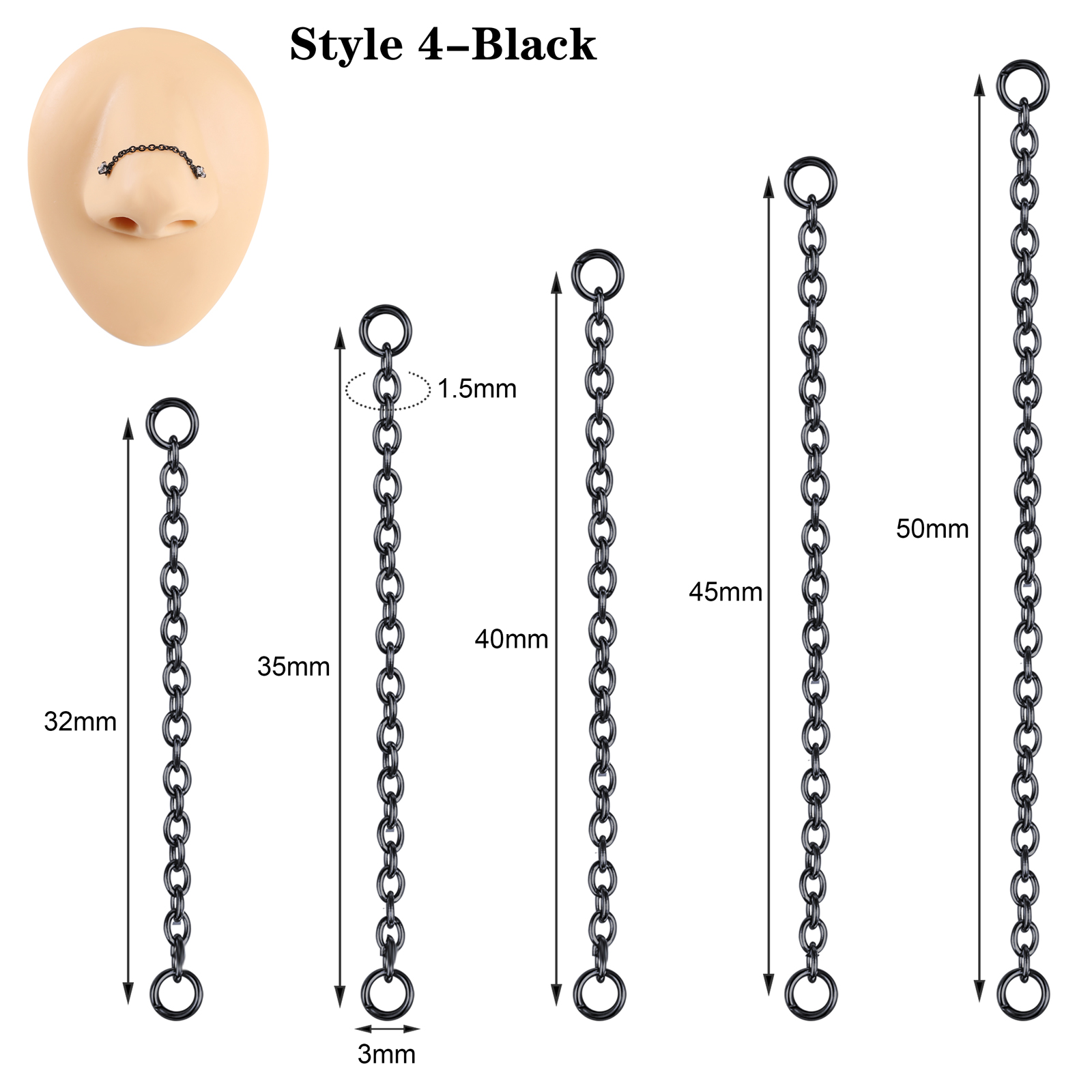 5Pcs Stainless Steel Nose Chain Double Nostril Piercing for Women Men Jewelry - Picture 46 of 104