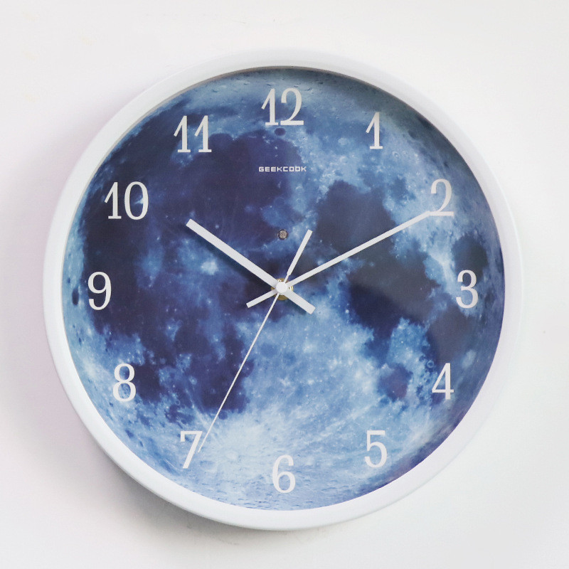 12-inch Wall Clock For Home Decoration Blue Moon Sound Control Luminous Simple M - Picture 9 of 9