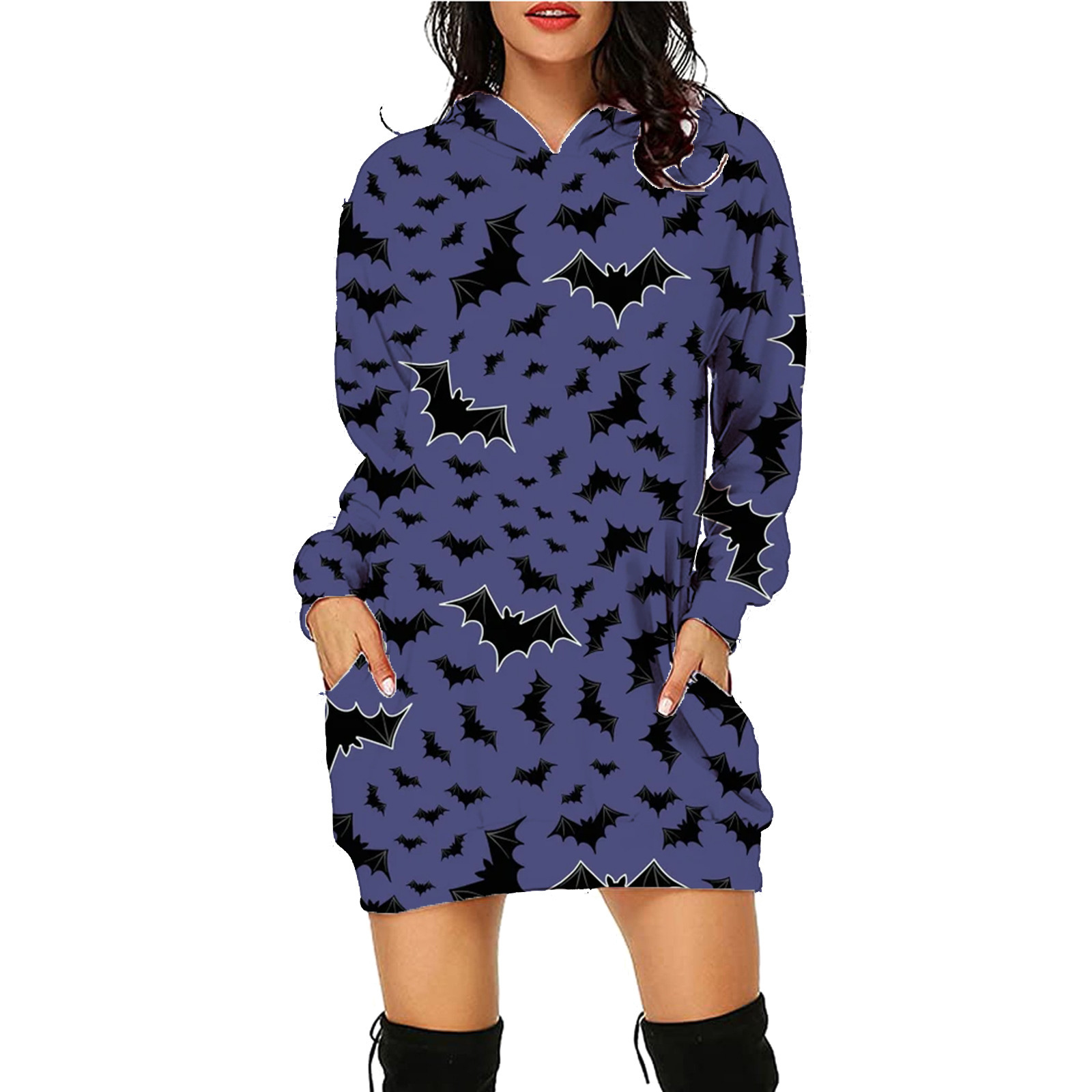 Women's Halloween Print Long Hoodie with Pockets Sweater Long Sleeve - Picture 31 of 55