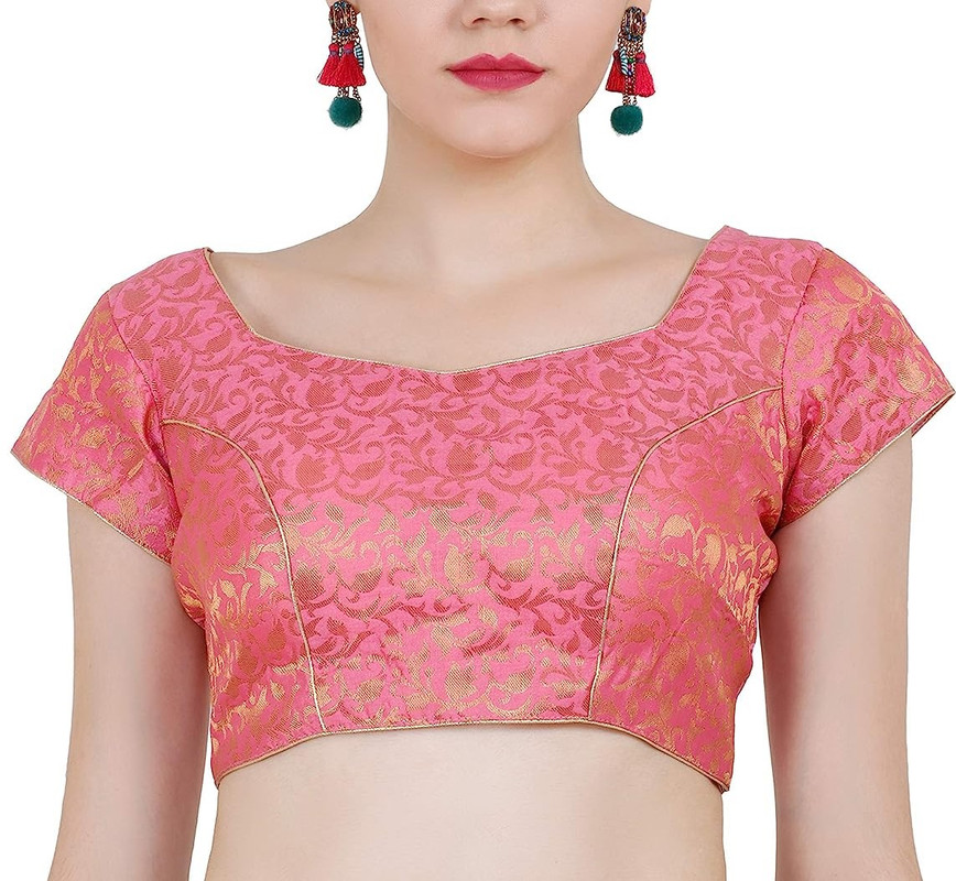 Women's Handmade Brocade Blouse Short Sleeve Saree Blouse Tunic Crop Top Choli - Picture 15 of 146