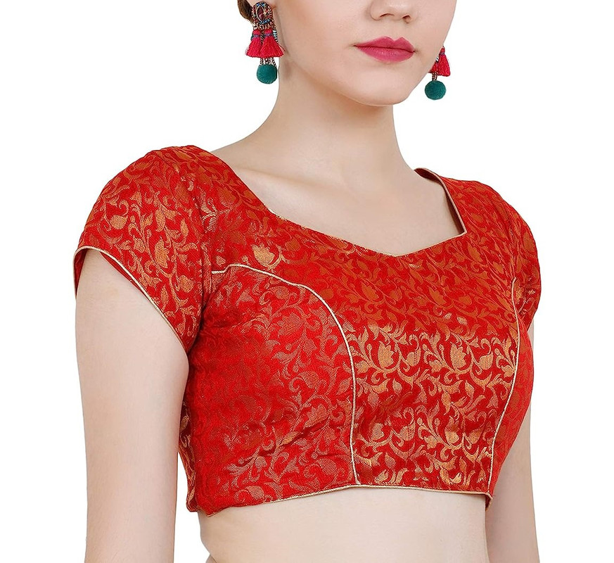 Women's Handmade Brocade Blouse Short Sleeve Saree Blouse Tunic Crop Top Choli - Picture 104 of 146